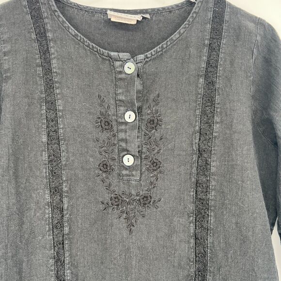 VTG Hot Cotton‎ Top Womens S Linen Embroidered Boho Floral Henley Cottagecore - Picture 3 of 6